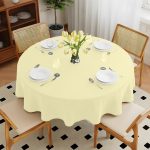 70'' Round Ivory Polyester Tablecloth - Image 2