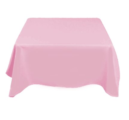 Stretch pink tablecloth in square shape, offering a smooth and modern look.