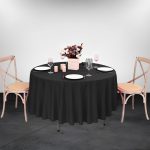 132'' Round Black Seamless Polyester Tablecloth - Image 3
