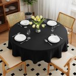 132'' Round Black Seamless Polyester Tablecloth - Image 2