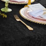 70" Black Crushed Velvet Tablecloth - Image 2
