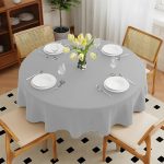 132'' Round Grey Polyester Tablecloth - Image 2