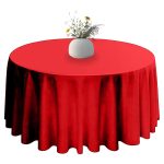 132'' Round Red Seamless Polyester Tablecloth - Image 4