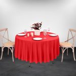 132'' Round Red Seamless Polyester Tablecloth - Image 3