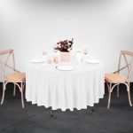 120" Round White SEAMLESS Polyester Tablecloth - Image 4