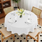 120" Round White SEAMLESS Polyester Tablecloth - Image 3