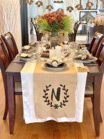 Personalised hessian table runner with custom logo for weddings and events