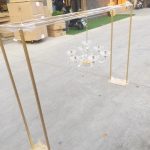 Shiny Gold Metal Tall Flower Arch Stand with Crystal Chandelier Candelabra