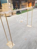 Shiny Gold Metal Tall Flower Arch Stand with Crystal Chandelier Candelabra