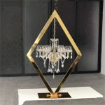 Metal Diamond Centerpiece Flower Stands With Crystal Chandeliers