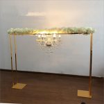 Shiny Gold Metal Tall Flower Arch Stand with Crystal Chandelier Candelabra - Image 2