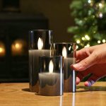 Smoked Grey 3D Pillar Flameless LED Glass Candle-3pcs