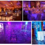 LED lights placed under a table, creating an elegant glow for event decoration.