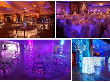 LED lights placed under a table, creating an elegant glow for event decoration.